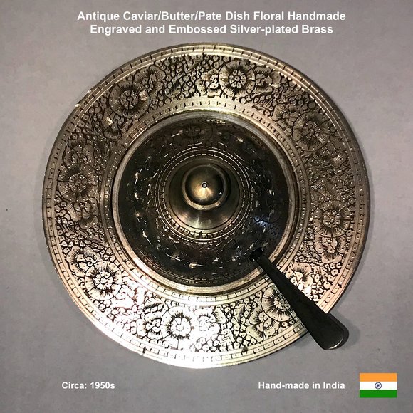 VINTAGE CAVIAR/BUTTER/PATE DISHSILVER-PLATED BRASS. India 1950s